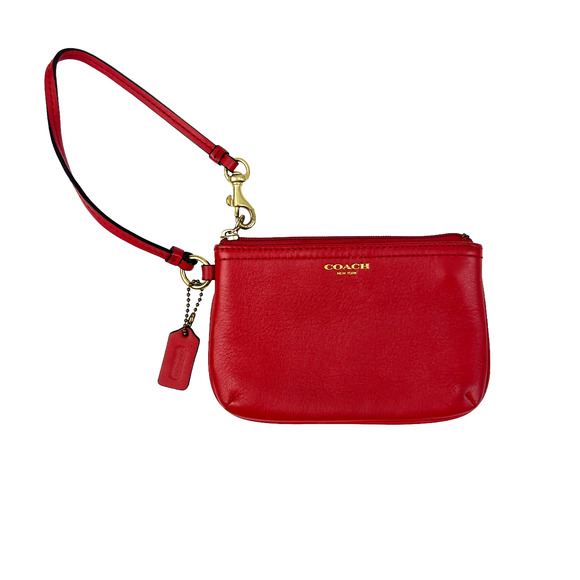 Coach Pebble Leather Wristlet Red - Picture 1 of 10
